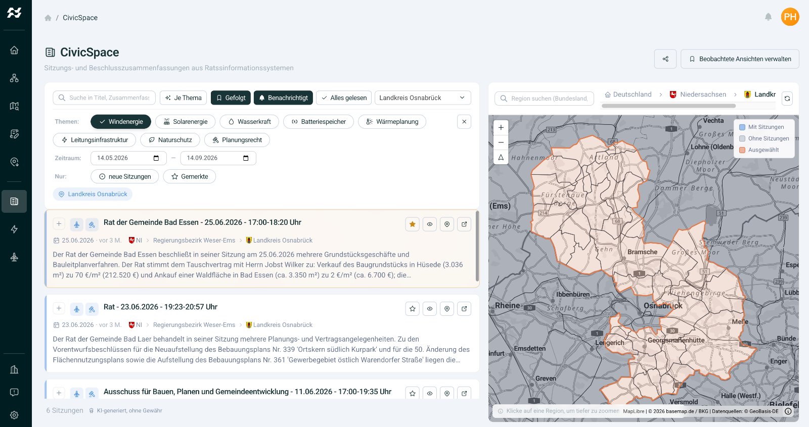 CivicSpace: Sitzungs- und Beschlusszusammenfassungen aus Ratsinformationssystemen